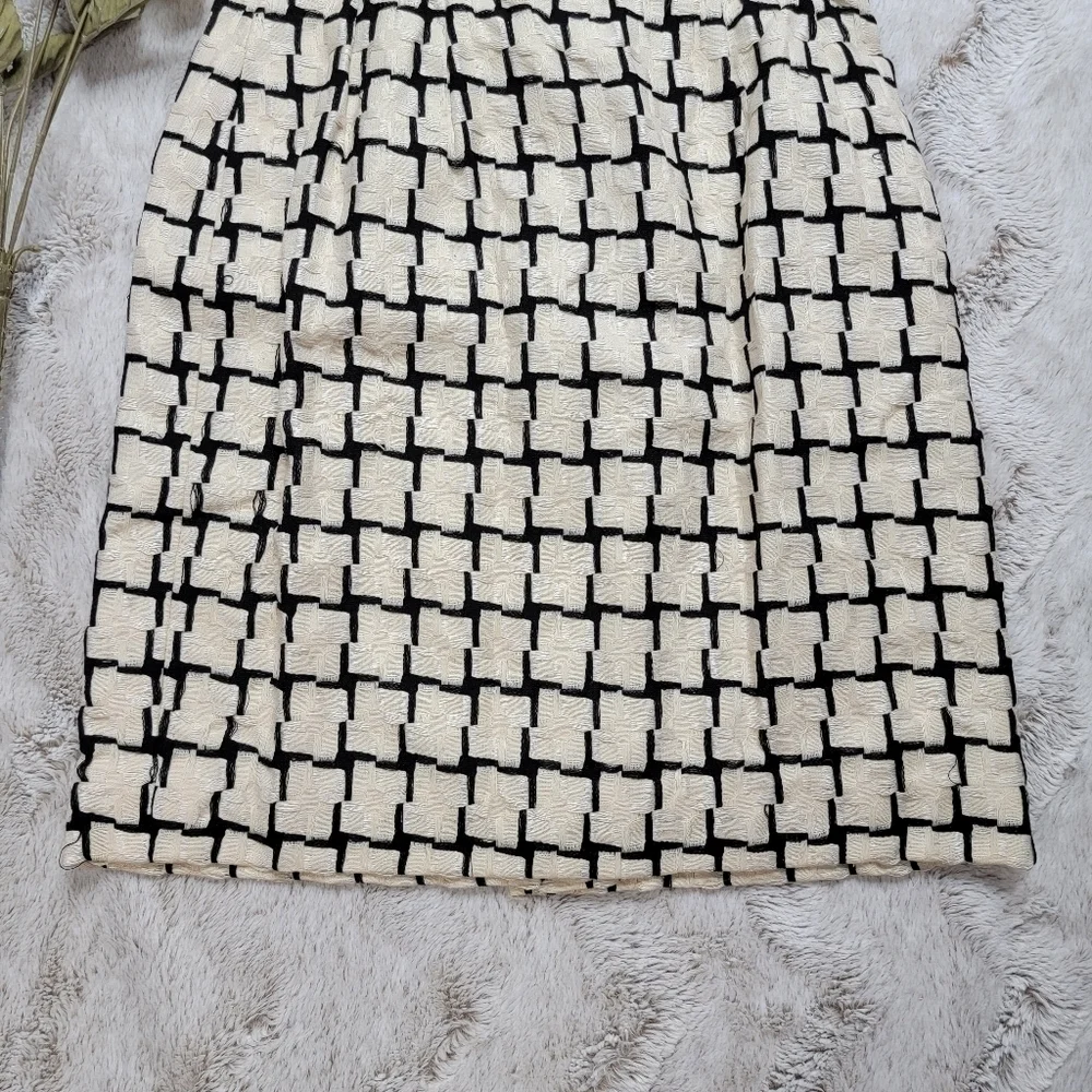 Vintage Carlisle Wool Silk Cream Black Geometric Straight Skirt‎ Size 2